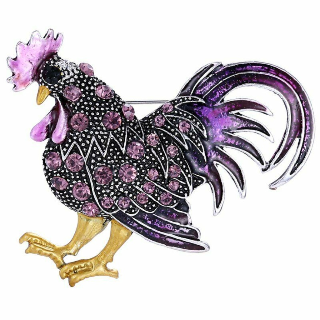 Rooster Rhinestones Enamel Brooch Nwt-